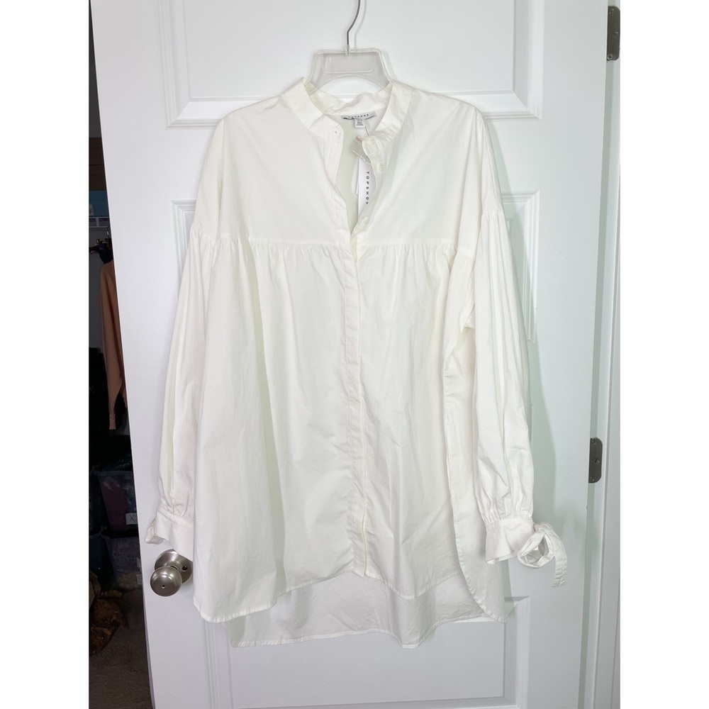 New Topshop for ASOS Tie Sleeve Poplin Oversized Button Front Mini Shirt Dress